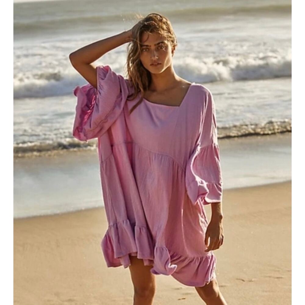 NWOT Free People Pink Ruffle Mini Dress